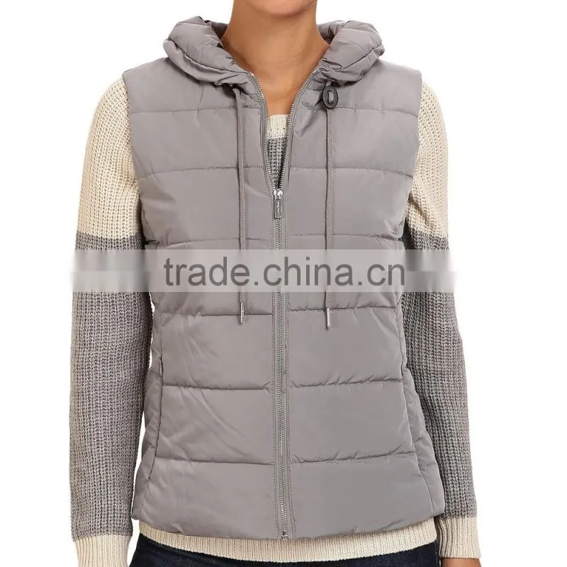 OEM fashion lined womens padded gilet with pillow collar