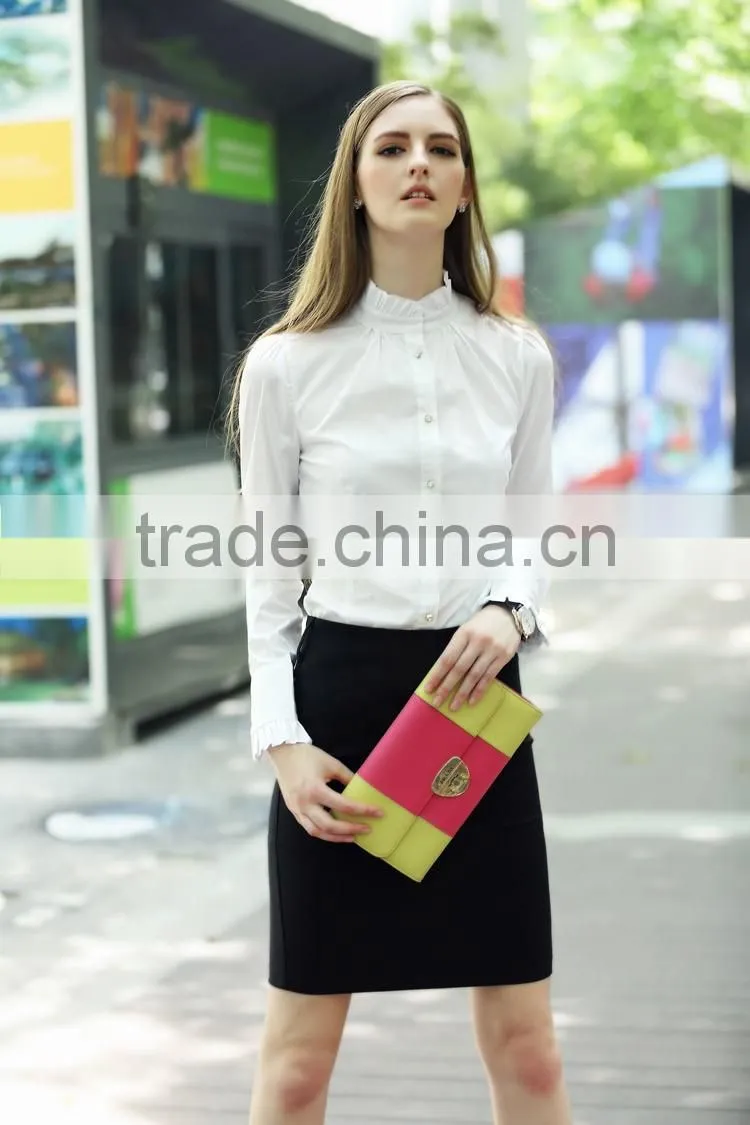Fashion Ladies Long Sleeve Formal Tops Blouse Flouncing Stand Collar Shirt