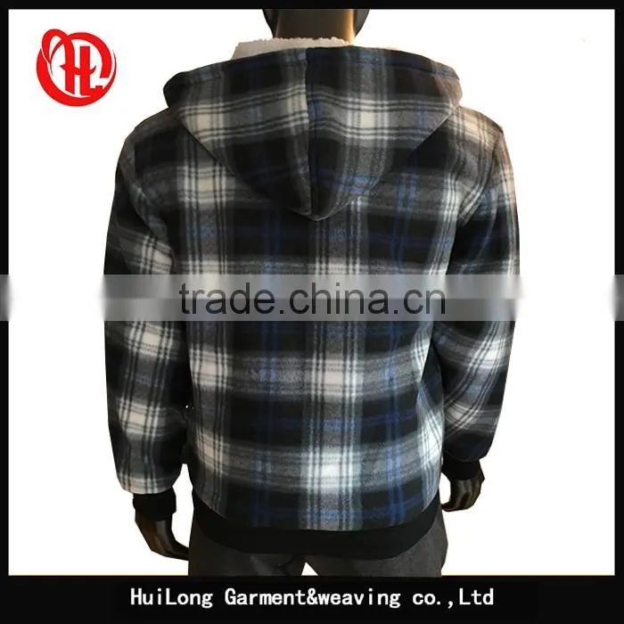 Custom fashion men winter grid style hoodie fleece jacket