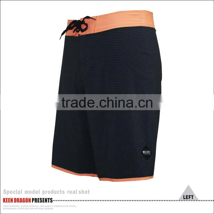 Stripes printing surf board shorts with orange waistband