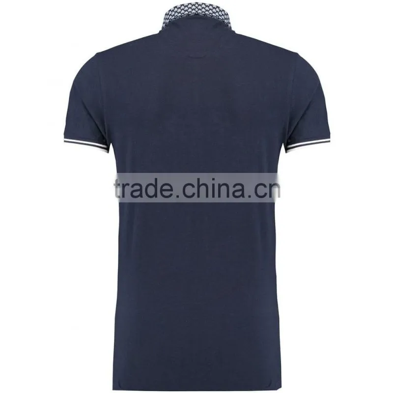 MGOO Fashion Style Offical Navy Blue Golf Polo Shirts With Pockets Chest Panel Striped