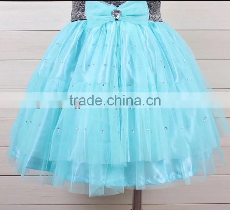 2015 latest stripe high quality soild light blue With rhinestones gauze pettiskirt for Baby Girls