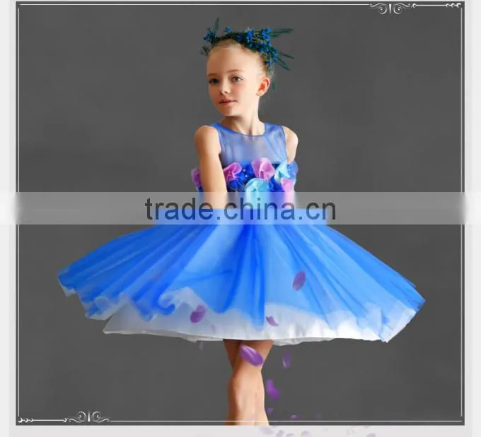 2016 New Blue Princess Dress For Little Girl Adorable Girl Party Dress Cute Kids Wear GD90427-9