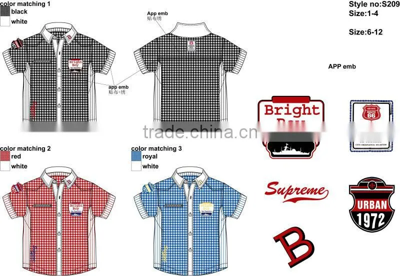 Custom child boys shirt summer check designs small boys stylish shirt