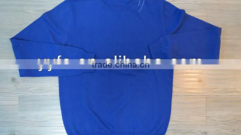 Blue high quality 100% cotton pullover knitted sweater