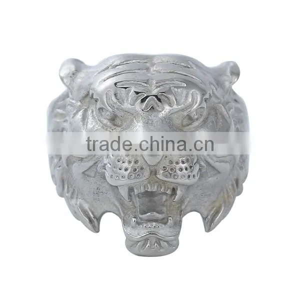 Titanium Steel Unadjustable Rings Silver Tone Tiger Animal
