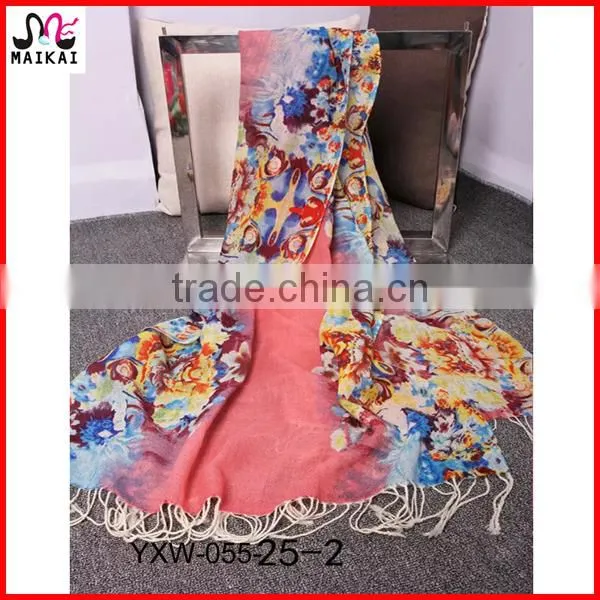 Bright floral print woven wool ethiopian scarf