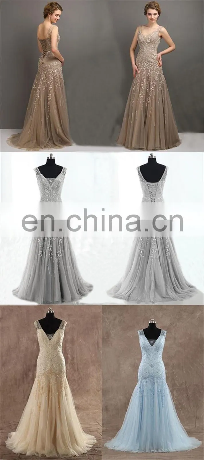 Vintage V-Neck Mermaid Evening Dresses Formal Long Mother of The Bride Dress Prom Gown Vestidos