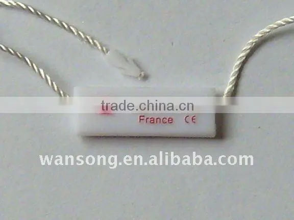 Alibaba china factory price plastic garment string seal tags with your own logo
