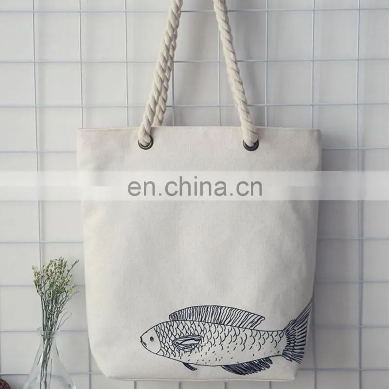 Shopping Cotton Canvas Women Animal Prints Tote Handbag with Zipper