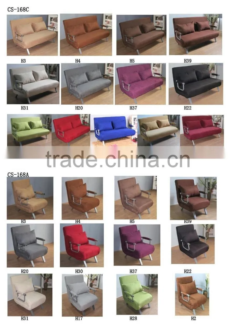 Fabric Leisure Three Folded Sofa bed with 2 back pillows
