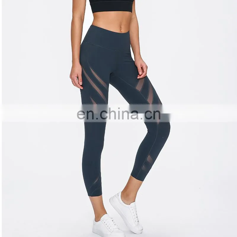 Women spring summer workout clothing sexy mesh capris yoga tight pants leggings for women fitness