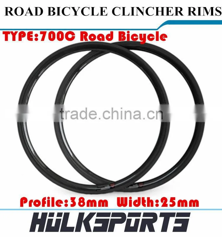 Road bicycle wheel rims 700c 38mm profile 25mm width carbon road bike clincher wheel rims carbon clincher wheel bike rims