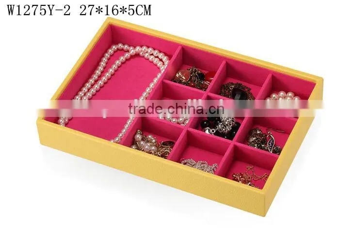 W1275Y-2 Wholesale Alibaba 10'' Stackable Jewelry Display Tray Wooden Jewelry Case Leather Jewelry Tray