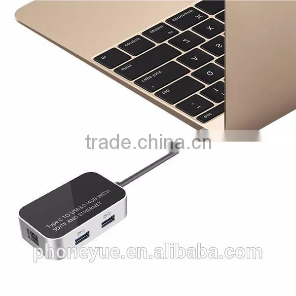 usb type c adapter to 2 Port USB 3.0 Hub & Ethernet Port & TF SD Card Slot