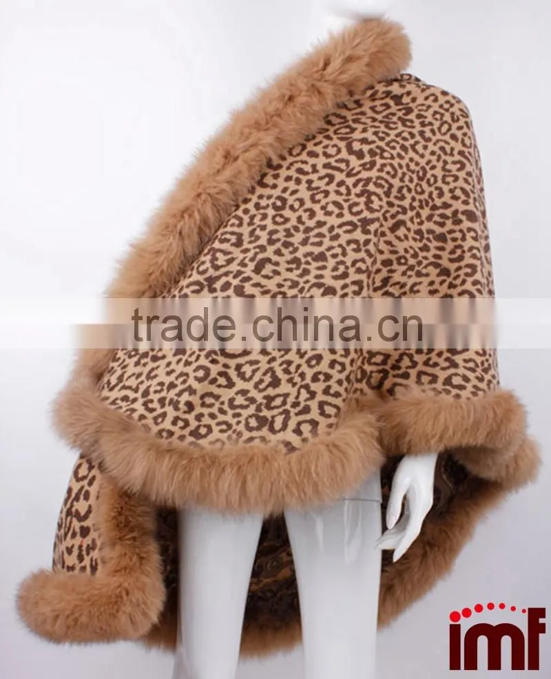 Cashmere and Fox Fur Trim Cape Korean Fashion Poncho