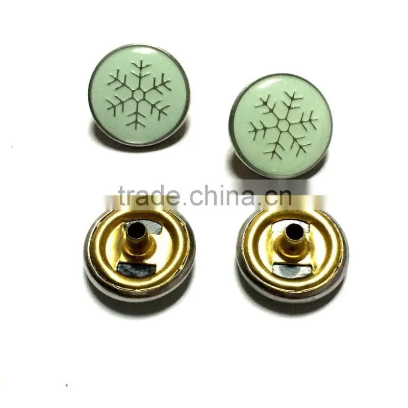 with mint green color logo epoxy spring snap button