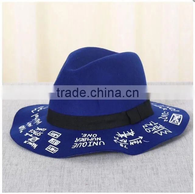New wholesale fashion imtation wool fedoras hat with ribbon for adult
