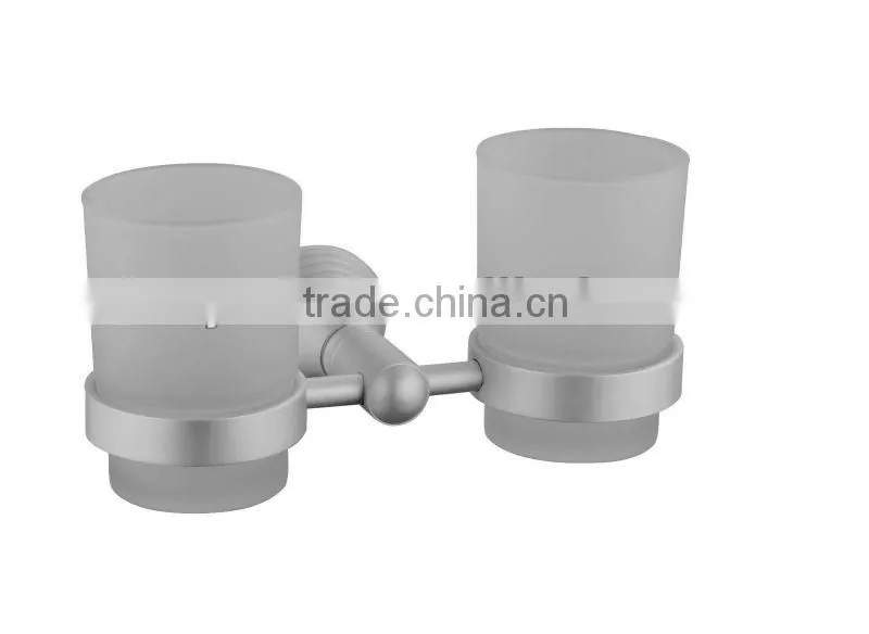Double frosted glass tooth cup with alumimum shelf for bathroom