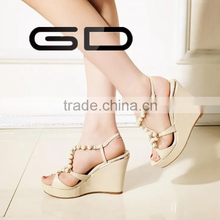 GDSHOE korean girls nude wedge beach beaded sandals shoes