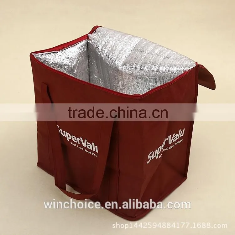 non-woven fabric non-woven insulated cooler lunch bag ,ice bag for frozen food ,zipper closure