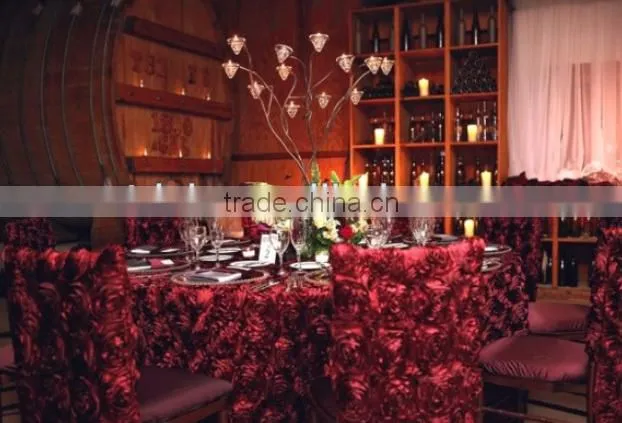 Charming satin rosette wedding chair covers,luxury wedding table cloth