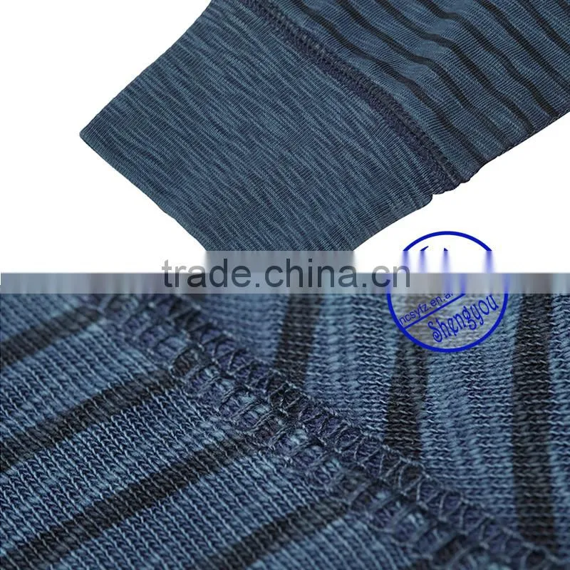 custom high quality long sleeve mens yarn dyed t-shirt wholesale