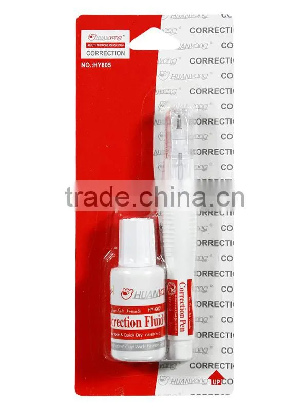 YIWU Market wite-out Metal tip Correction fluid(HY-612+HY-602 Set) liquid corrector in blister card