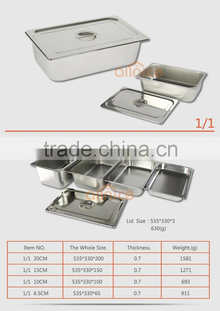 Stainless steel #201 Food Gn pan with 0.5/0.7/1.0mm thickness Stainless Steel Anti-Jam Steam Table Pan,Full size