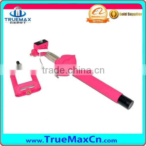 Mini cute cartoon lips style handeld selfie stick monopod, Wired Remote Camera Shutter