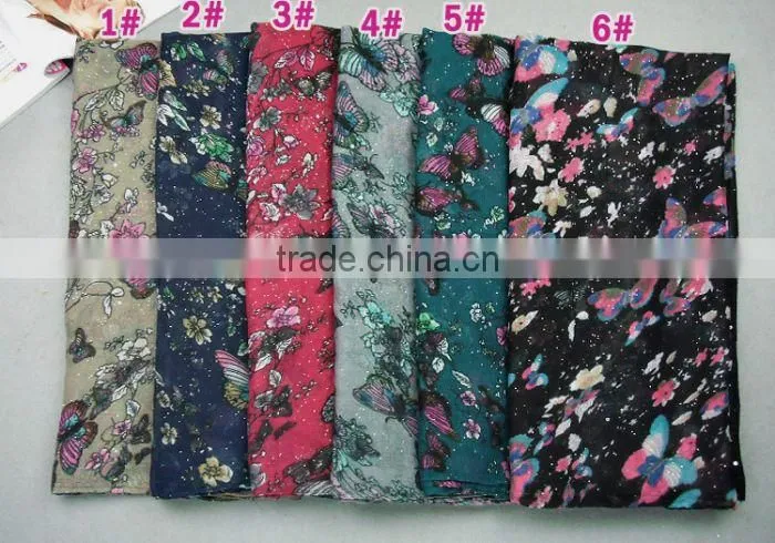 Popular Butterfly Flower Pattern Women Scarf Voile Scarves 180*90 Pashmina Muslim