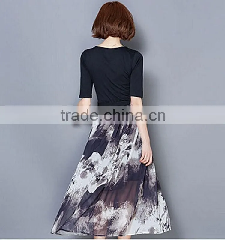 fashion ink printed floral lady chiffon bohemian dress