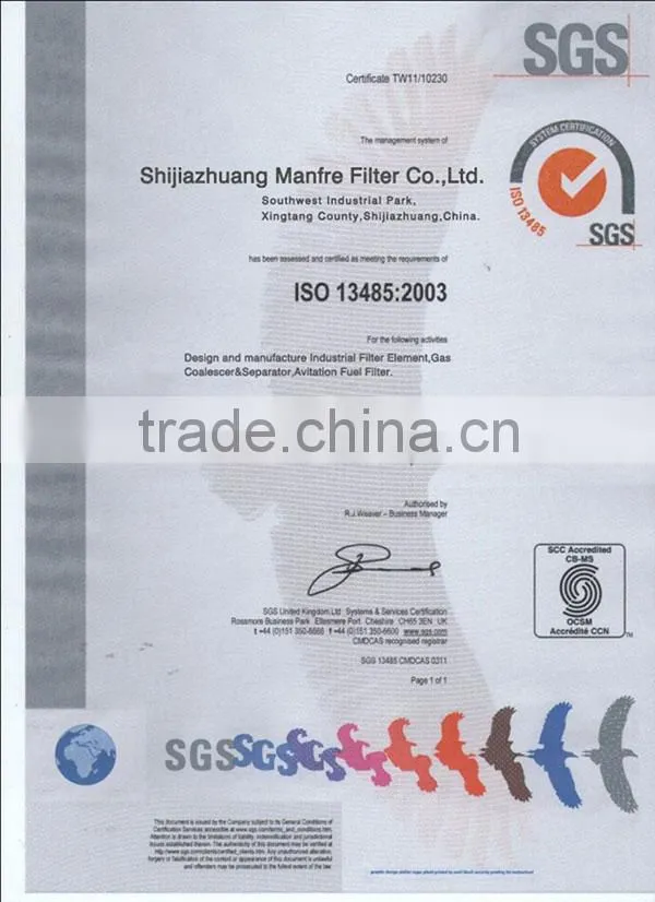 CNG natural gas using coalescing filter cartridge