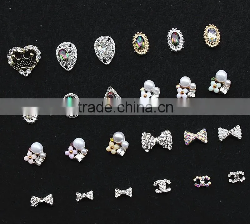 new design big stone pearl flower butterfly bow finger nail rhinestone jewelry