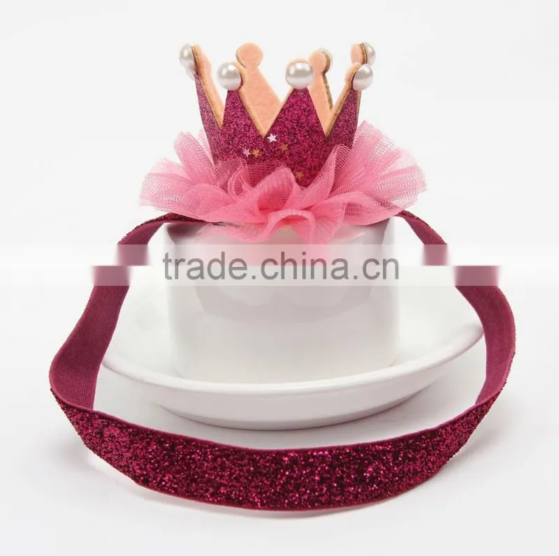 New European Kids Infant Newborn Baby Girl Hair band with Pearl Crown, Bridal Veil Tiara Pearl glitter Rhinestone Crown