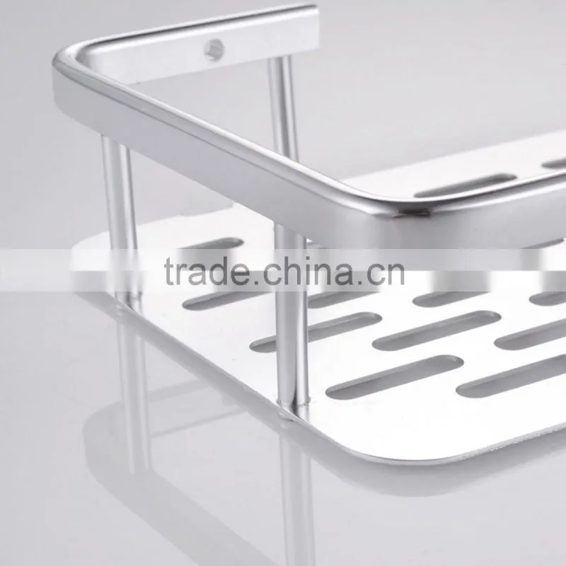 Silver Wall Mounted Bathroom Aluminum Storage Shelf Basket with Hooks
