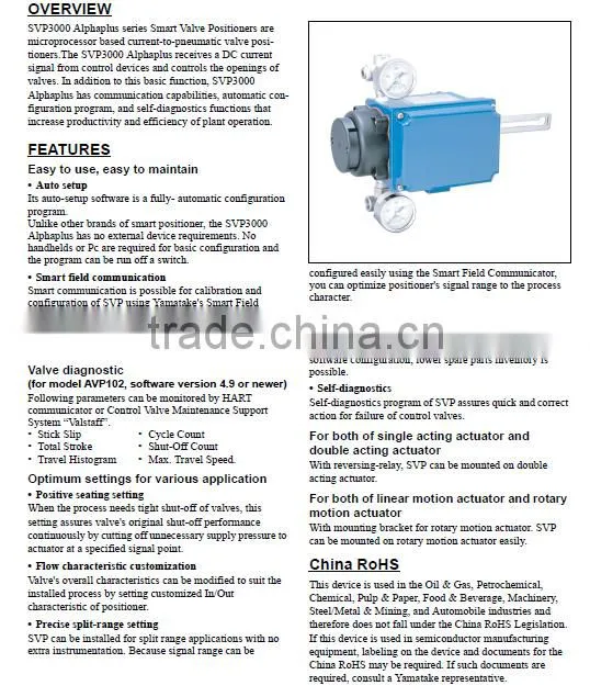 YAMATAKE azbil SVP3000 Alphaplus Smart Valve Positioner Model AVP100 and AVP102
