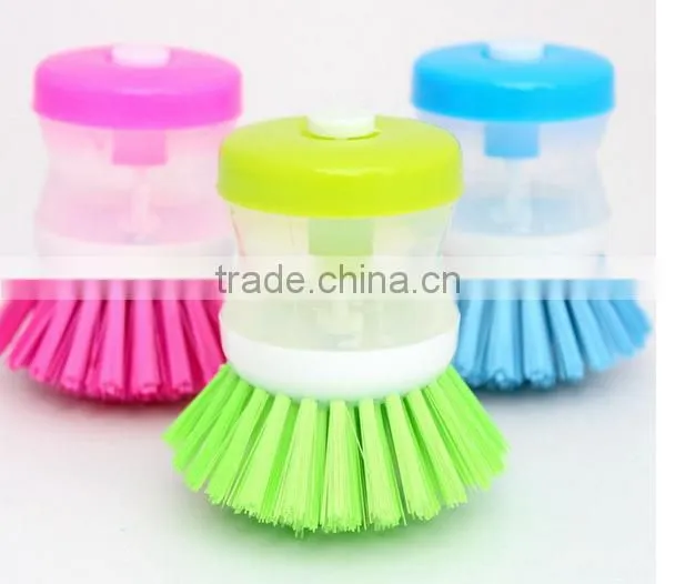 Kitchen Wash Tool Pot Dish Brush with Washing Up Liquid Soap Dispenser / plastic brush pot wash dish brush
