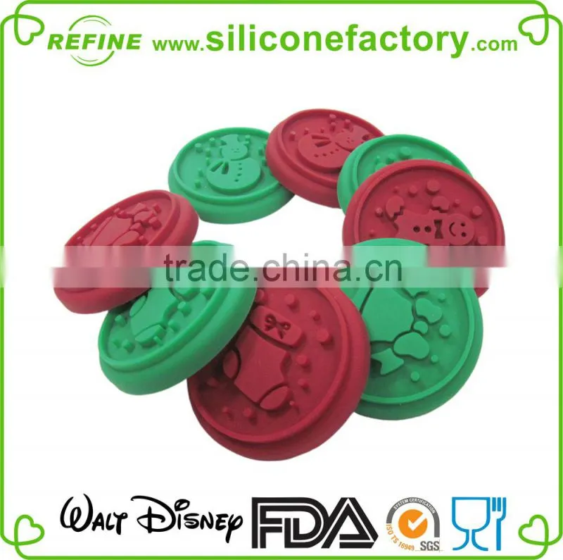 Christmas series sock shaped silicone cookie stamp with wooden handle