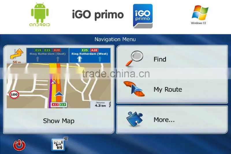 Supporting Igo genuine map android system GPS navigation with wifi and backup camera display for any cars