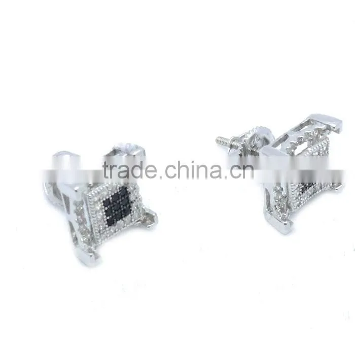 Black and White CZ 925 Sterling Silver Earrings in Micro Pave Setting