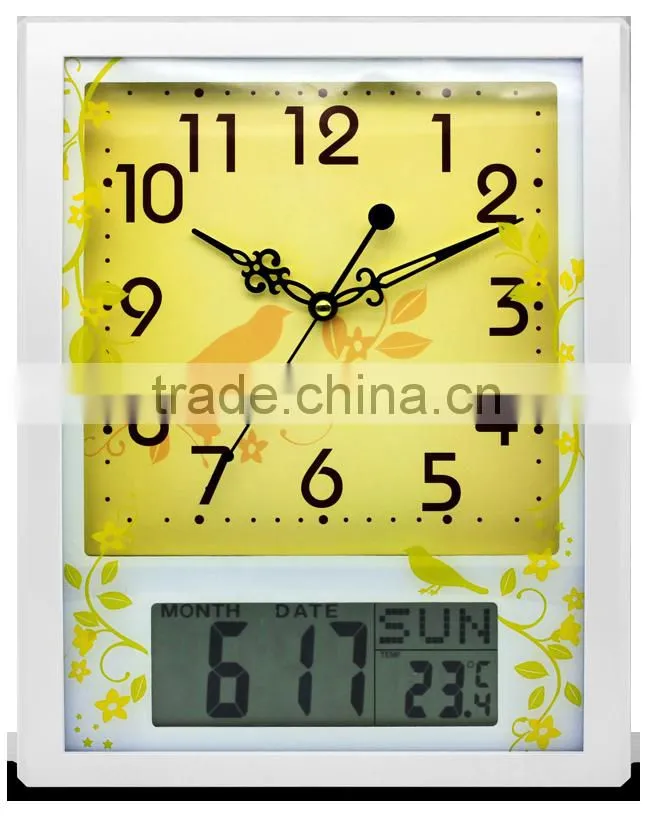 square wall clock with electronic calendar