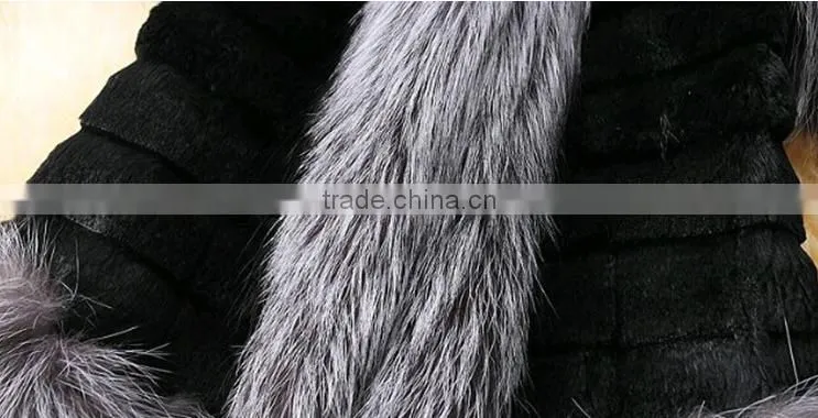 factory price koreal style long silver fox fur trim rabbit fur vest