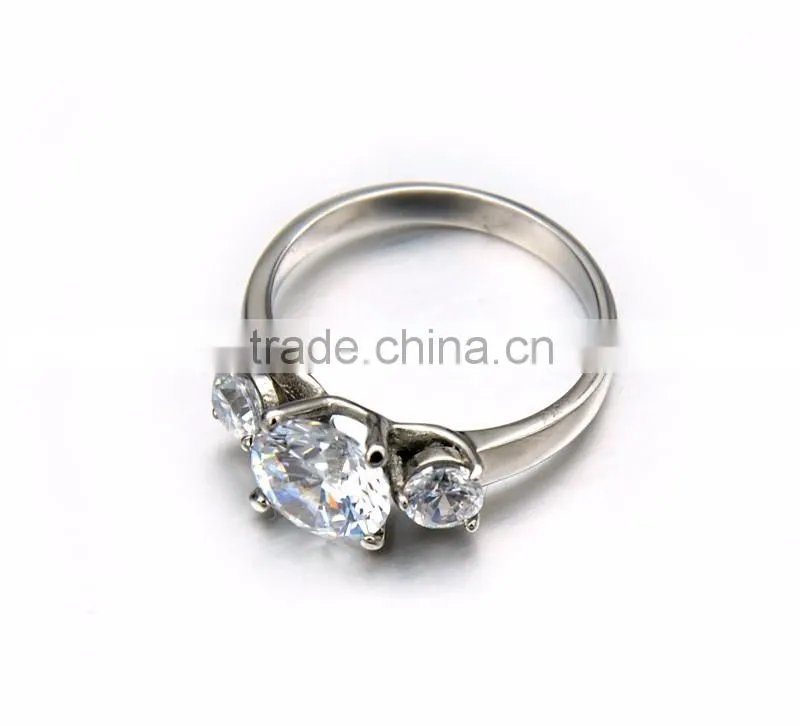 Fashion Women Stainless Steel Jewelry Stone Shiny Big Zircon Rings Silver Wedding Band