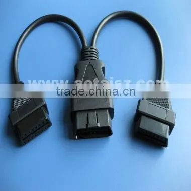 Black 16 Pin Male to Dual Female Y Shape OBD 2 Splitter Adapter Extension Cable