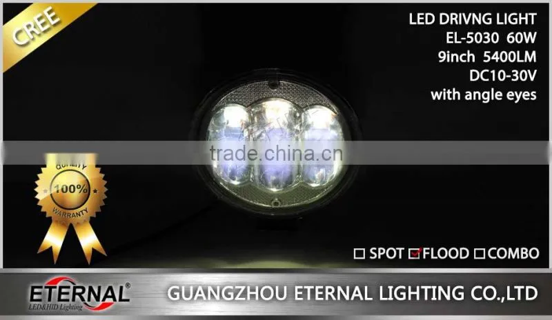 9in 60W high power round transportation equipment vehicles led driving headlight car automotive led working light