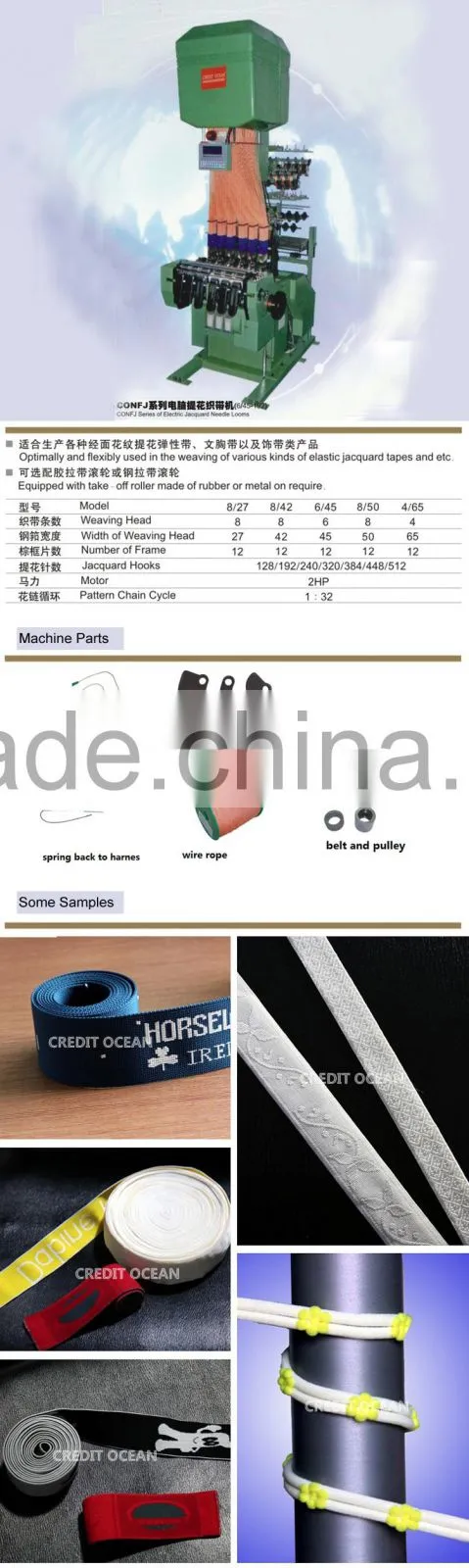CREDIT OCEAN CONFJ 8/42 computerized electronic narrow fabric jacquard needle loom