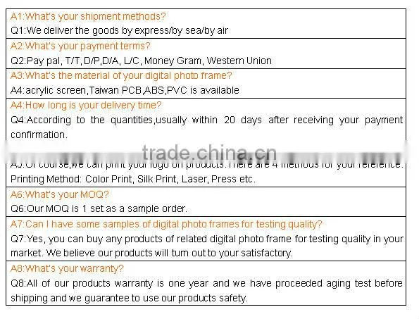 Black/White/Display 8 inch LCD screen High quality Digital Photo Frame/ digital photo frame with tv tuner