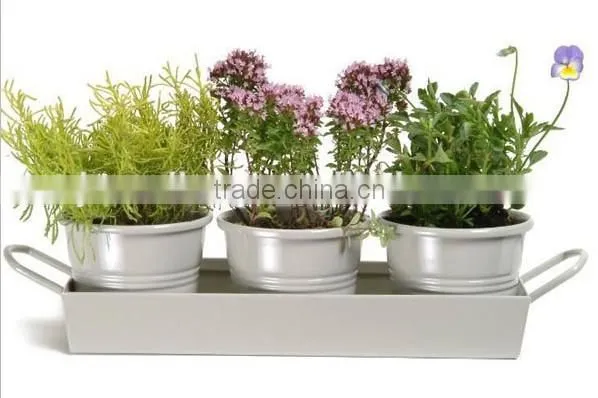 3 in 1 country style home decor metal pot with tray for artificial flower