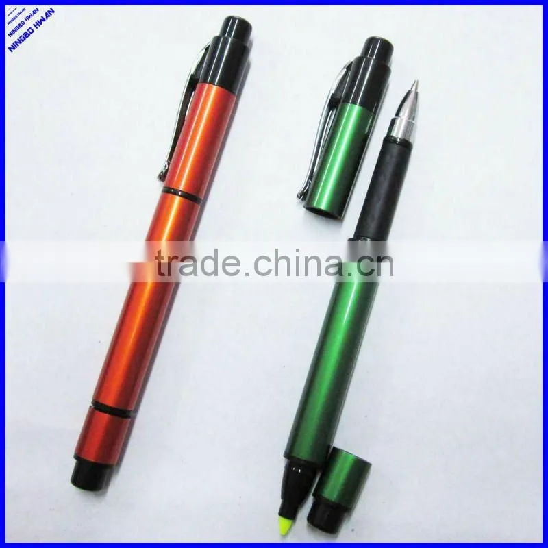 double ended multi functional ball pen with highlighter